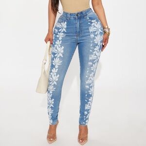Bloomer Printed High Waist Skinny Jeans - Medium Wash